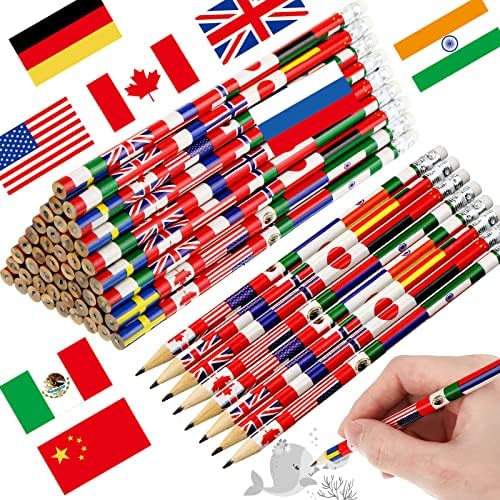 בינלאומי דגלי העולם עפרונות אמריקאי בריטי צרפת סין הודו דגל עפרונות עם מחקי ציוד לבית ספר עפרונות
