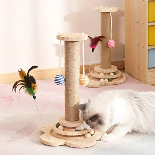 חתול גרוד עם תליית כדור, חתלתול סיסל גרדן צעצוע עם עץ 2 שכבה מסלולים ספינינג כדורי, חתול מעקב