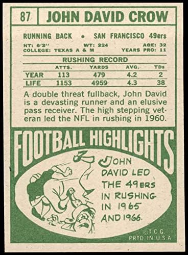 1968 Topps 87 ג'ון דייוויד קראו סן פרנסיסקו 49ers NM/MT 49ers Texas A & M
