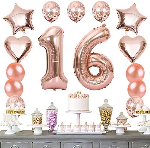 CEQINY 40 מספר 16 בלון Mylar Balloon 18” כוכב לב בלון כסף 12 ”בלון לטקס למסיבת יום הולדת למסיבת יום הולדת מקלחת