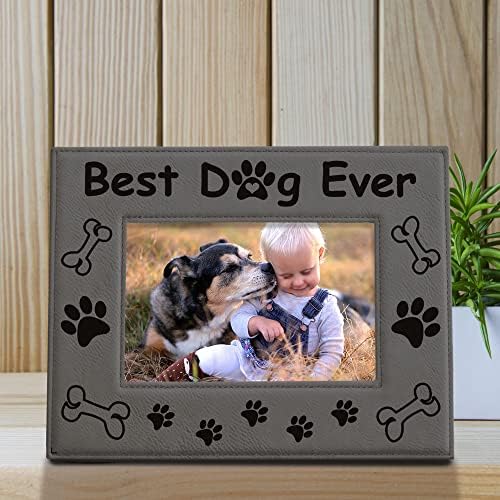 קייט פוש - כלב הטוב ביותר אי פעם מסגרת תמונה עור אפורה - מתנות חובבי כלבים, מתנות לחג המולד,