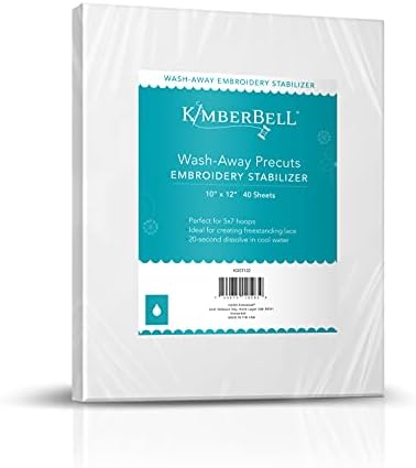 Kimberbell Wash Away - מייצב רקמת מכונות מסיס מים, Precut 10x12 ”40 גיליונות - נהדר לחישוק, רקמת מכונות, תפירת