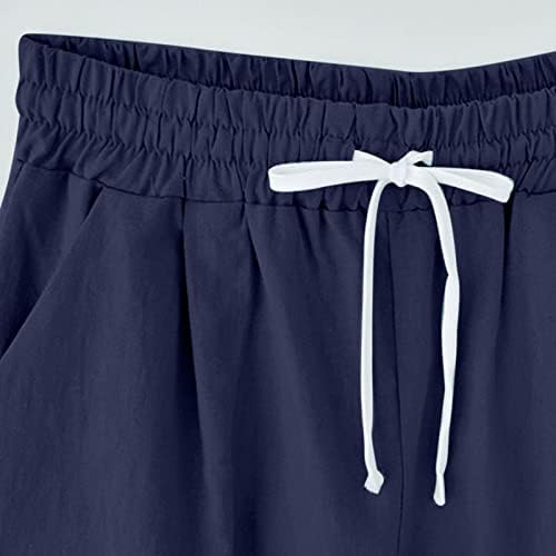 נשים כותנה פשתן מכנסיים קצרים 2023 קיץ אופנה שרוך מזדמן כיס בתוספת גודל אצן קצר צפצף חוף מכנסי טרנינג