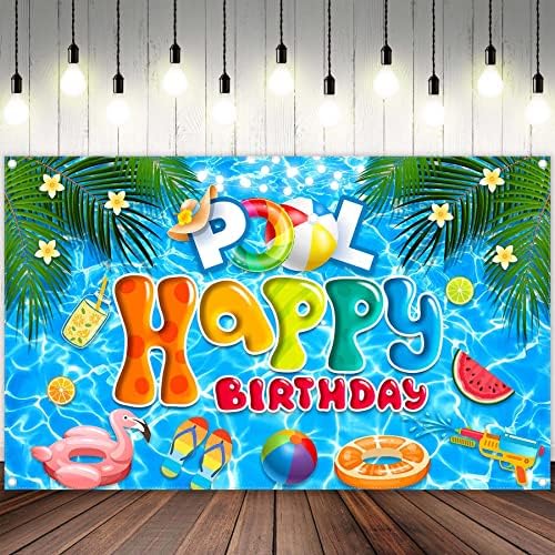 72 על 43 אינץ קיץ בריכת מסיבת רקע הוואי שמח יום הולדת רקע שחייה כדורי דקל טרופי עץ באנר קישוטי לילדים
