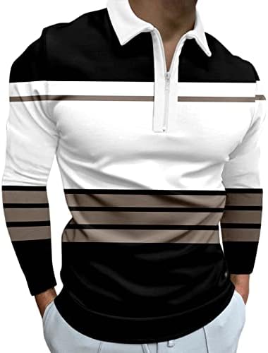 Xxbr 2022 חולצות פולו חדשות לגברים, שרוול ארוך משובץ פונה צווארון צווארון גולף גולף בגדי רחוב חולצת