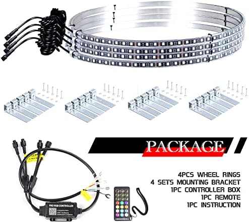 AEXCO 15.5 אינץ 'RGB 288 גלגל LED טבעת שפת זוהר ערכת אור זוהר מובנית פונקציית בלם עצירה עצירה W/Remote