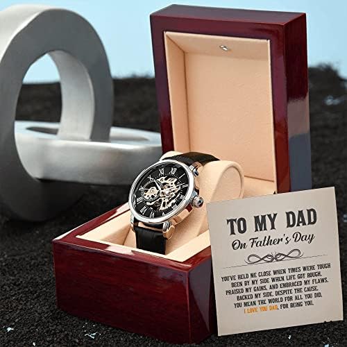 שעון עבודה פתוחה לגברים עם כרטיס הודעה לאבא, מתנות לאבא, מתנות לגברים, מתנות ליום האב, שעון העבודה הפתוחה של הגברים