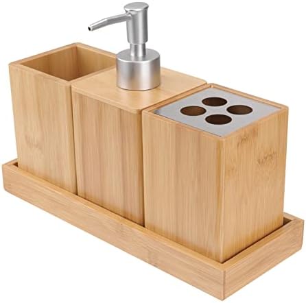 אביזרי שולחן עבודה של Cabilock 8 יחידות מחזיק עץ אמבטיה במבוק יוקרה יוקרתית אביזרי מברשת שיניים אביזרי בקבוק