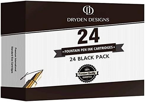 Dryden מעצבים מחסניות דיו של עט נובע - סט של 24 מחסניות דיו שחורות - גודל סטנדרטי בינלאומי קצר - מחסניות דיו
