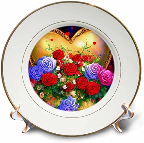 יום האהבה 3 אתרים. לב הזהב. פרחי ורדים צבעוניים. מתנה, כרטיס - צלחות