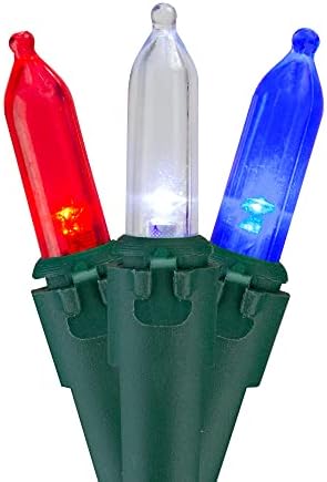 Northlight 50 ספירת אדום, לבן וכחול LED מיני אורות יולי - חוט ירוק 15.5 רגל