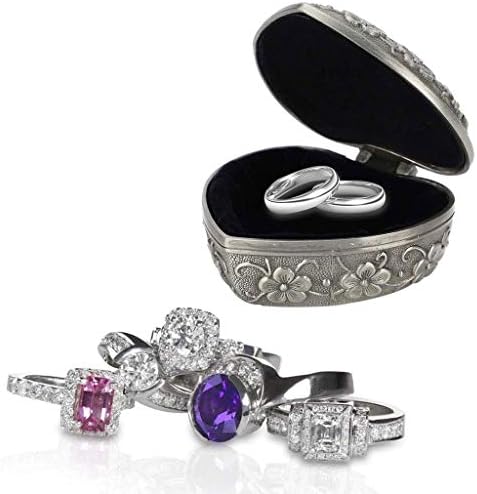 קופסת תכשיטים תכשיטים של XJJZS קופסת תכשיטים כסף לנשים, קופסת חזה וינטג 'צורת לב פח קופסת תכשיטים חרוטה