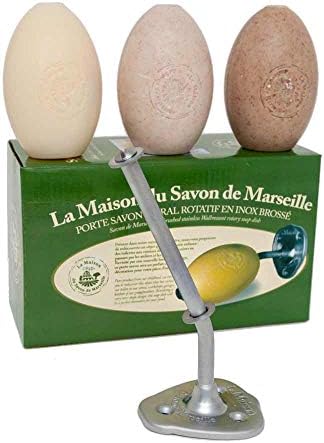 Savon de Marseille - מחזיק סבון רכוב קיר מסתובב - גימור מאט מוברש עמיד - עם 270 גרם סבון צרפתי