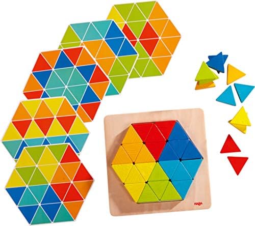 סידור סידור משחק פירמידות קסומות - 36 אריחי עץ משולשים עם 6 תבניות דו צדדיות לגילאי 2-6