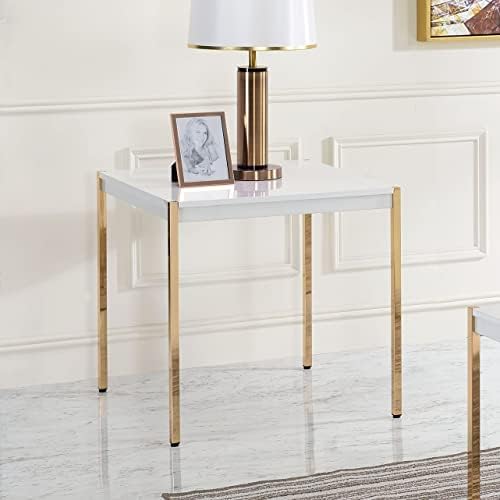 שולחן קצה בסגנון תעשייתי בגימור זהב לבן מחזיק מגזין עץ