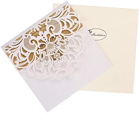 פומטור לבן לייזר חתך הזמנות עם סדינים פנימיים ומעטפות ערכת הזמנה לחתונה לחתונה, מסיבות יום הולדת, מקלחת