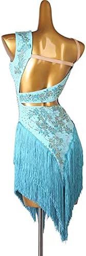 Liuhuo Blue Cutout את שמלת הריקוד לטיני ללא שרוולים מסיבת שולי שוליים שוליים