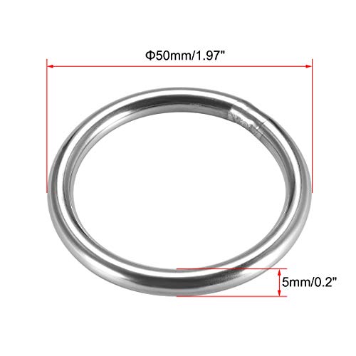 uxcell 201 נירוסטה טבעת O 50 ממ קוטר חיצוני 5 ממ עובי רצועות טבעות עגולות מרותכות 2 יחידות