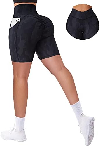 מכנסיים קצרים של אימון המותניים של אגרוסט עם כיסים 5 מכנסי הרמת קת -קת של מכנסיים קצרים מותניים גבוהים