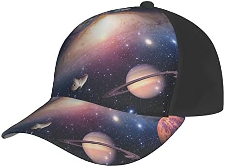 יקום כוכב מודפס בייסבול כובע, מתכוונן אבא כובע, מתאים לכל מזג האוויר ריצה ופעילויות חוצות שחור