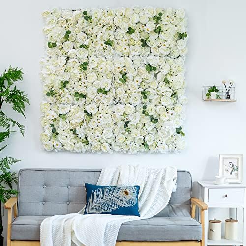 פרח קיר פנל פרחוני רקע-לבן פרח קיר תפאורה, 24 איקס 16& 34; משי עלה קיר, מלאכותי פרח קיר רקע פו פרח פנל