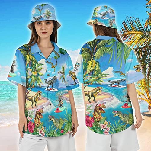 QTValue דינוזאור חולצות הוואי לגברים - דינוזאור כחול אוקיינוס ​​שרוול מזדמן שרוול הוואי מתנה קיץ