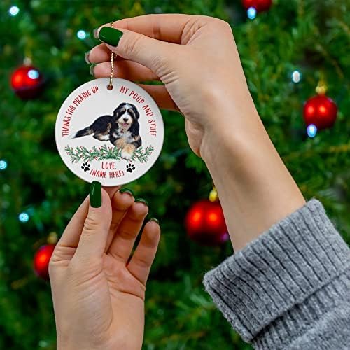 BERNEDOODLE TRI צבע מתנות כלבים 2023 קישוטים לעץ חג המולד תודה שהאספת את מעגל הקרמיקה של הקקי שלי