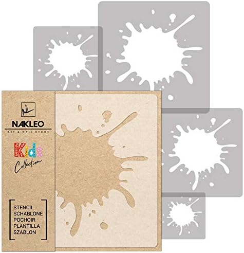 NAKLEO 5 PCS שבלונות פלסטיק לשימוש חוזר - Splash Smudge Splatter - 13.4 עד 3.5 - דפוס ילדים ציור לילדים תבנית
