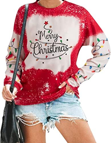 חולצת חג המולד של Fashgl נשים שמחות ומוארות אורות חג מולד אורות גרפיות חולצות חג המולד שרוולים ארוכים