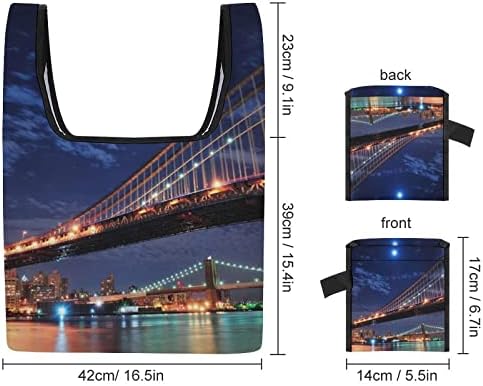 ניו יורק ברוקלין גשר ירח שקיות קניות מתקפלות שקית מכולת לשימוש חוזר לתיק מתקפל לכיס צמוד