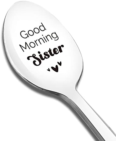 בוקר טוב אחות כפית חקוק מצחיק מתנה עבור אחות נשים, קרח קרם תה קפה דגנים מאהב כפית הטוב ביותר הודיה