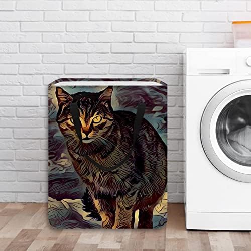 צהוב עין חתול אמנות ציור הדפסת סל כביסה מתקפל, 60 ליטר עמיד למים סלי כביסה סל כביסה בגדי צעצועי אחסון עבור