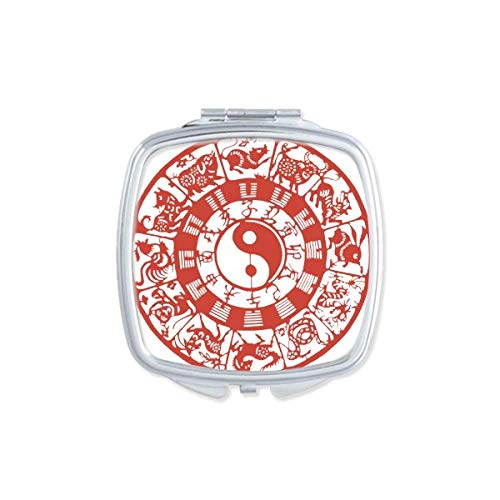 סיני טאי דיאגרמות יין-יאנג גלגל המזלות מראה נייד קומפקטי כיס איפור כפול צדדי זכוכית