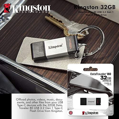 קינגסטון 32GB DataTraveler 80 כונן הבזק USB קל משקל קל - DT80/32GB W/USB 3.2 חיבור Gen 1 Type