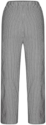 מכנסי פשתן לנשים עם כיסים ייחודיים נשים מכנסי טרקלין פשתן כותנה מזדמנים מכנסיים ישר פסים רחבים