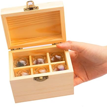 Bbiamseleep 6 חלקים גבישים טבעיים שונים אבני ריפוי מוגדרות עם גבישי קופסאות עץ בזכוכית