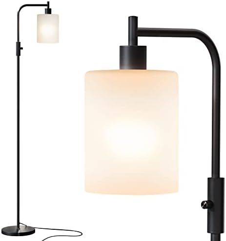 מנורות רצפה תעשייתיות לסלון, מנורת רצפה מודרנית עם נורת טמפרטורה של 3 צבעים, מנורה עומדת גבוהה עם גוון זכוכית