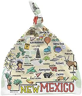 FISH KISS® MEXO MAXO MAP כובע קשר לתינוק. 0-6 חודשים. מיוצר בארהב. מתנה לתינוק של ניו מקסיקו העשויה