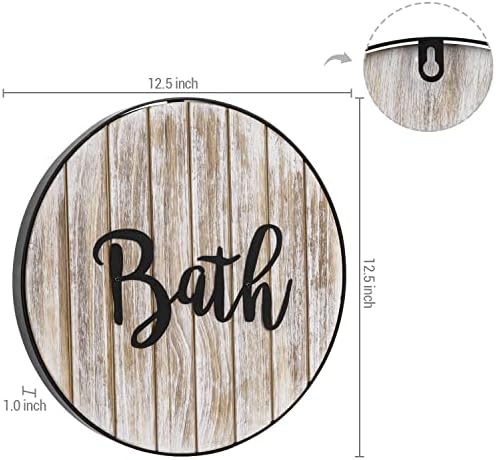 עיצוב קיר אמבטיה של MyGift, עץ עגול עם סיד עגול ואמנות קיר של שלט אמבטיה מתכת שחורה