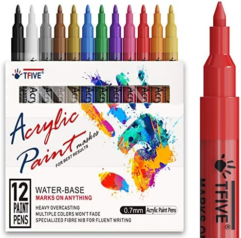 סמני צבע עטי צבע-12 צבע נוסף בסדר נקודת אקריליק צבע מרקר עט עבור ציור וציור, עבודה על סלעים, מתכת, קרמיקה,