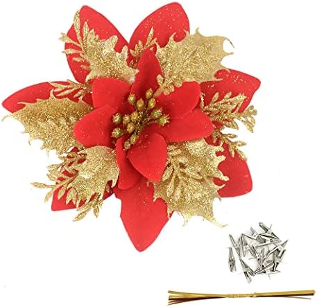 חבילה של 12 כסף בגודל 5 אינץ 'צורת פרח נצנצים קישוטים לתלייה לחג המולד של ציוד לקישוט