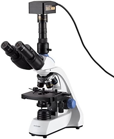 אמסקופ 40-2500 לד מיקרוסקופ תרכובת טרינוקולרית עם שלב מכני דו שכבתי 3 ד עם מצלמה 10 מגה פיקסל 3.0