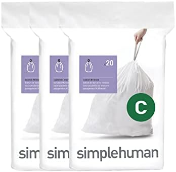 קוד Simplehuman C שקיות אשפה בהתאמה אישית בהתאמה אישית בחבילות מתקן, 20 ספירה, 10-12 ליטר / 2.6-3.2 ליטר,