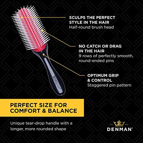 מברשת שיער מתולתלת של Denman D4 9 מברשת סטיילינג בשורה לעיצוב, החלקה שיער ארוך יותר והגדרת תלתלים - לנשים ולגברים