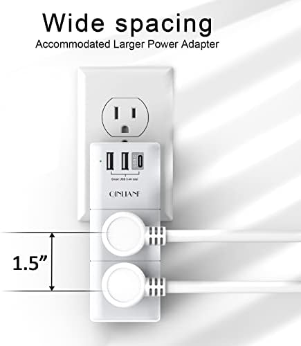 מגן מתח של USB Outlet Surge - Qinlianf Multi Pluge Outlet עם תקע מסתובב, רצועת חשמל מסתובבת 3 צדדית עם 6 מפצל