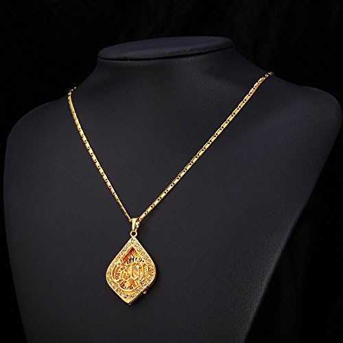 שרשרת קריסטל אללה 7 לנשים מצופה זהב 18 קראט משובץ תליון בצורת אליפסה תכשיטים מוסלמיים