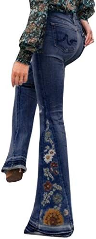 מכנסי ג'ינס מתרחבים לנשים מכנסיים תחתונים רקומים פרחוניים מכנסיים מכנסיים רחבים של מכנסי רגל רחבים