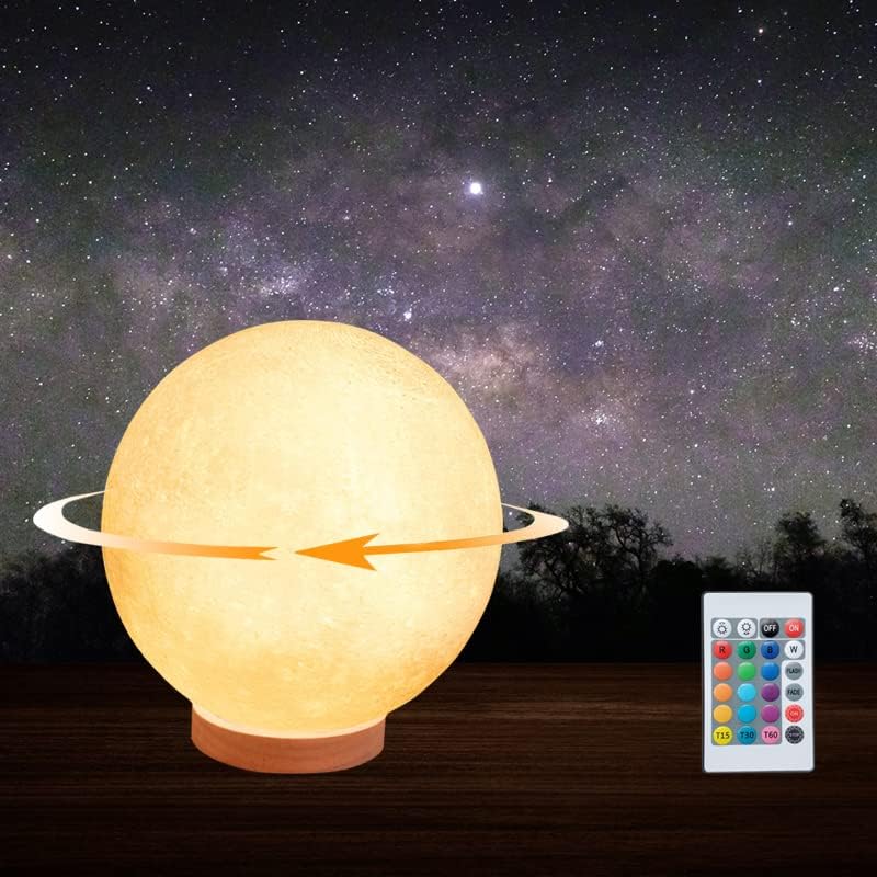מנורת ירח מסתובבת בגודל 5.9 אינץ '16 צבעים לד אור לילה 3 הדפסת אור ירח עם מעמד ושליטה מרחוק / מגע ונטענת יו