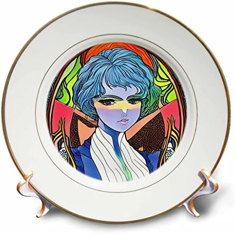 3drose Art Nouveau Woman. גברת עם שיער כחול. מתנה צבעונית ואלגנטית - צלחות