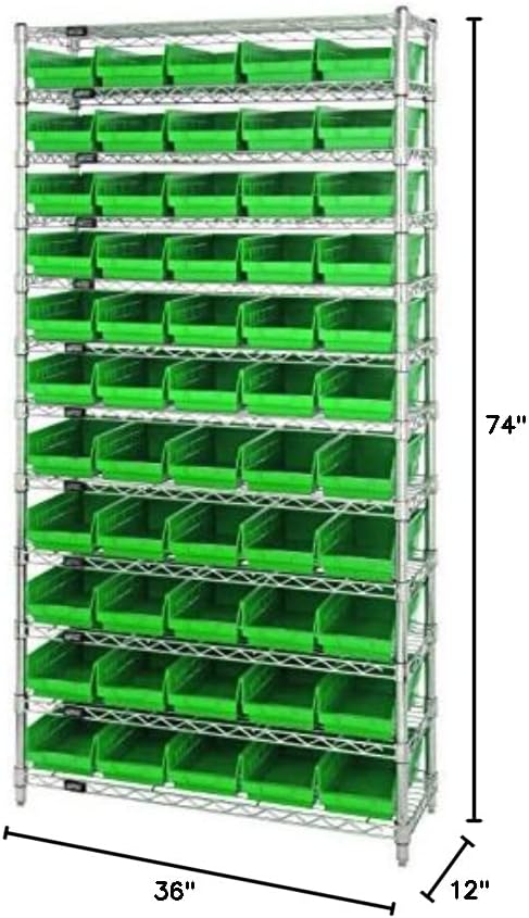 מערכות אחסון קוונטיות 12-102 גרם מערכת מדפי תיל שלמה בת 12 קומות עם 55 קוו 102 פחים ירוקים, גימור